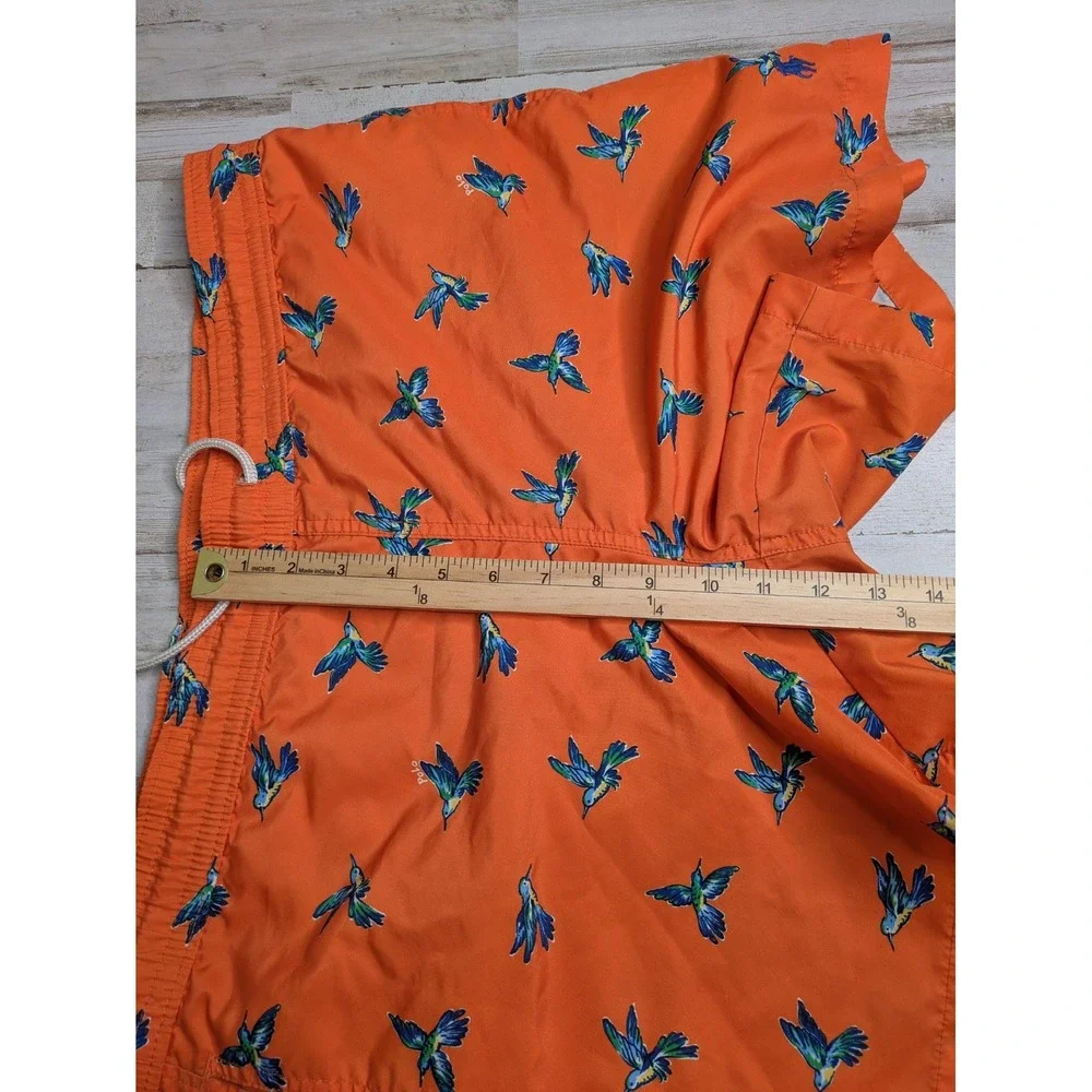 Polo Ralph Lauren Swim Trunks Mens M Hummingbird Print Orange Drawstring Beach